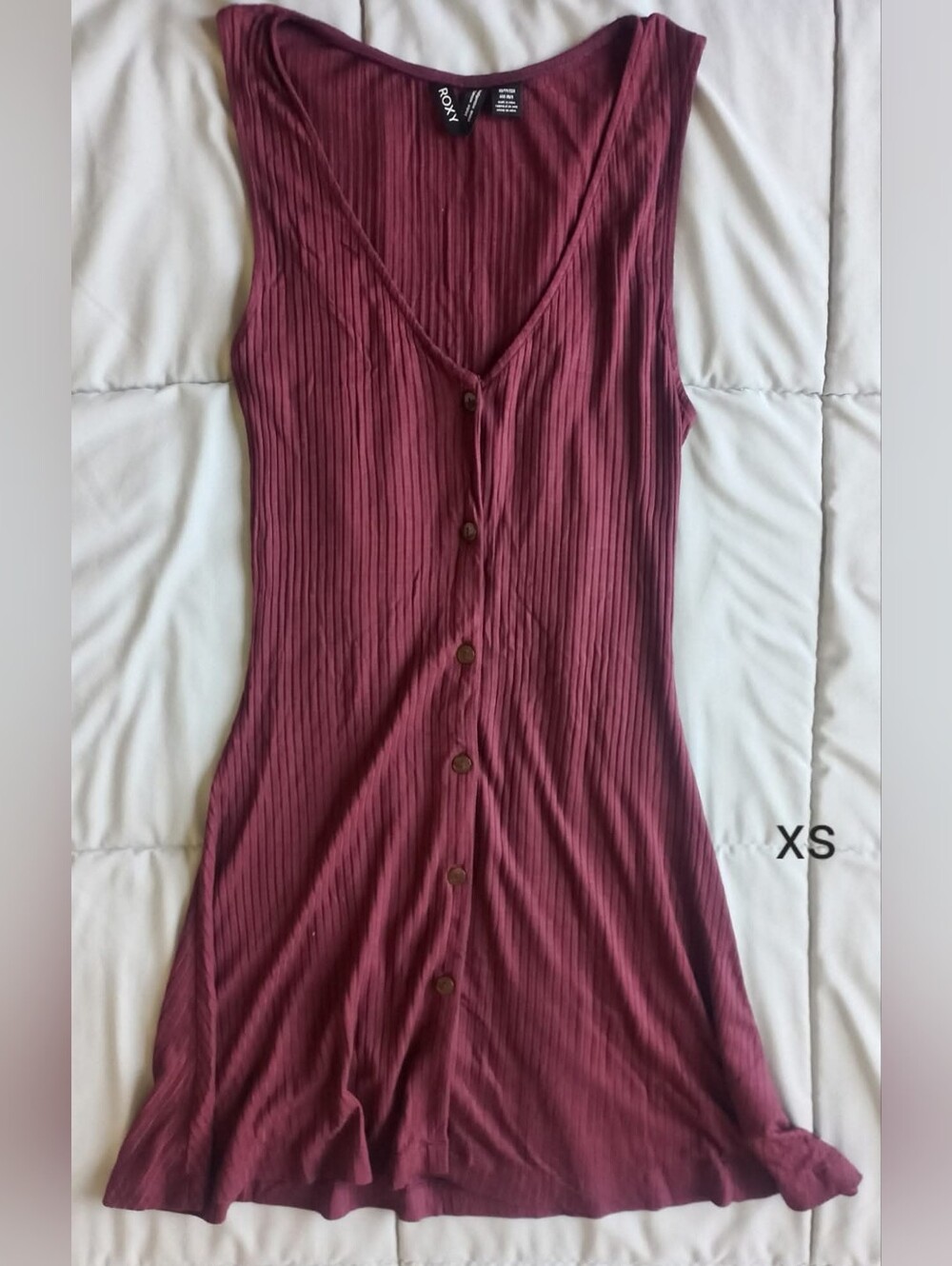 Roxy Ribbed Button-Front Tank Dress in Wine
